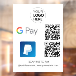 Paypal Google Pay QR Code Zahlung Zur Bezahlung Fensteraufkleber