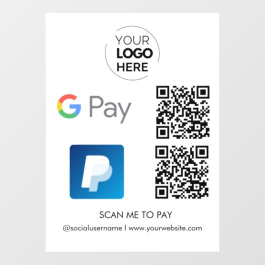 Paypal Google Pay QR Code Zahlung | Zur Bezahlung Fensteraufkleber (Blatt)