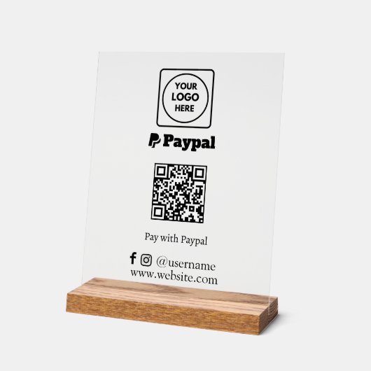 PayPal QR-Code | Benutzerdefiniertes Scan-to-Pay-L Acrylschild (Winkel)