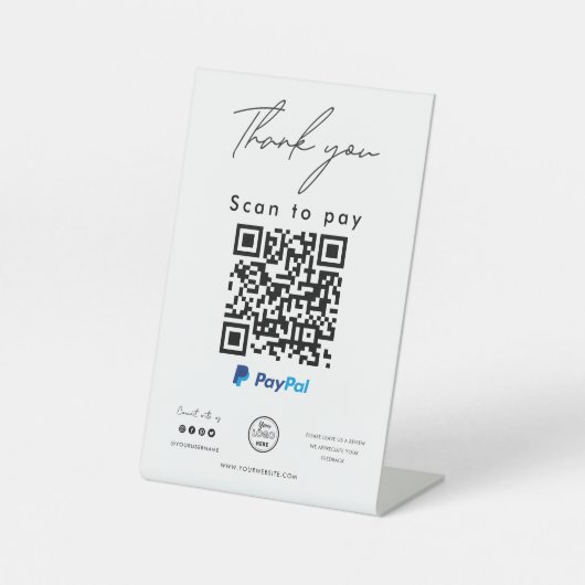 PayPal QR Code Logo Scan zu bezahlen Vielen Dank Sockelschild (Vorderseite)