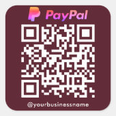 Paypal QR Code Payment Scan zur Bezahlung Burgund Quadratischer Aufkleber (Vorderseite)