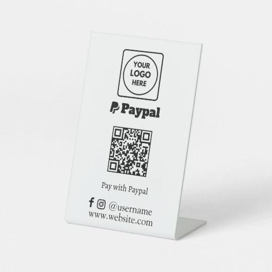 PayPal QR-Code | Scan to Pay Custom Business Logo Sockelschild (Vorderseite)