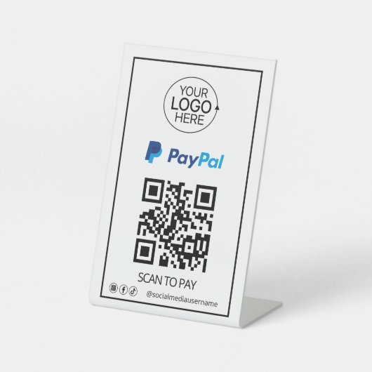 PayPal QR Code Zahlung Add Logo Social Media Sockelschild (Vorderseite)