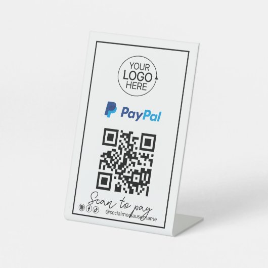 PayPal QR Code Zahlung Logo Script Social Media Sockelschild (Vorderseite)