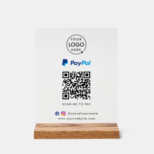 Paypal QR Code Zahlung | Scan to Pay Business Logo Acrylschild (Vorderseite)
