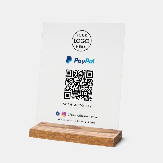 Paypal QR Code Zahlung | Scan to Pay Business Logo Acrylschild (Winkel)