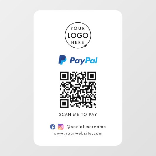 Paypal QR Code Zahlung | Scan to Pay Business Logo Fensteraufkleber (Blatt)
