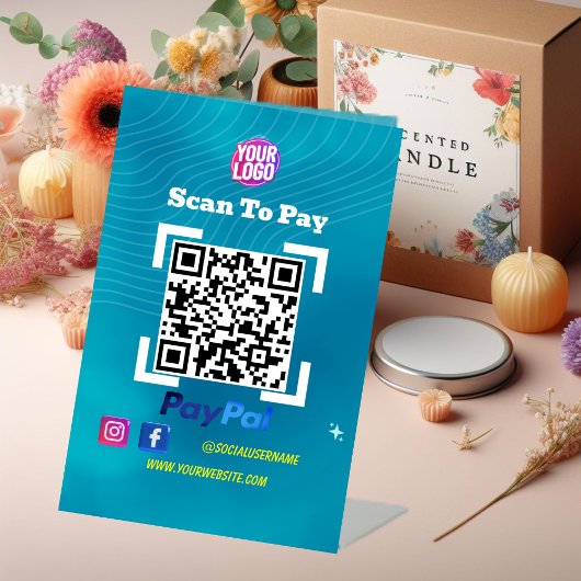 PayPal QR Code Zahlung | Scan to Pay Business Logo Sockelschild