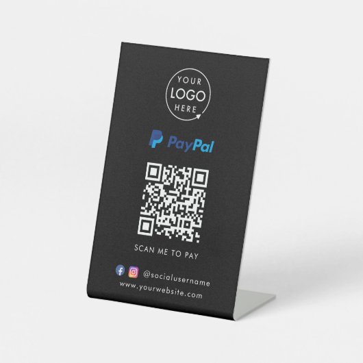 Paypal QR Code Zahlung | Schwarze Logos scannen, u Sockelschild (Vorderseite)