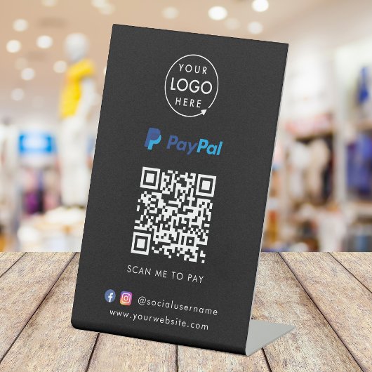 Paypal QR Code Zahlung | Schwarze Logos scannen, u Sockelschild