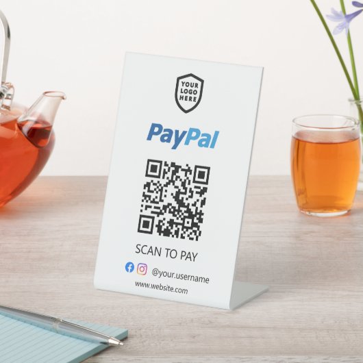 Paypal QR Code Zahlung | Weißer Scan zu bezahlen Sockelschild (In SItu)