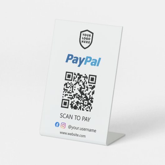 Paypal QR Code Zahlung | Weißer Scan zu bezahlen Sockelschild (Vorderseite)