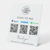 PayPal Venmo Cash App QR Code Payment Add-Logo Sockelschild (Vorderseite)