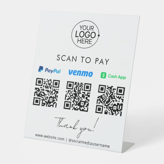 PayPal Venmo Cash App QR Code Payment Add-Logo Sockelschild (Vorderseite)