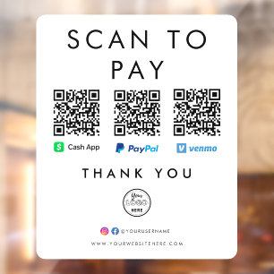 Paypal Venmo Cash App Scan zur Bezahlung des QR-Co Fensteraufkleber