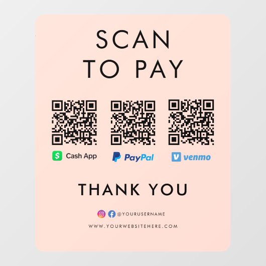 PayPal Venmo Cash App scannt, um QR-Code pink zu b Fensteraufkleber (Blatt)