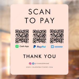 PayPal Venmo Cash App scannt, um QR-Code pink zu b Fensteraufkleber