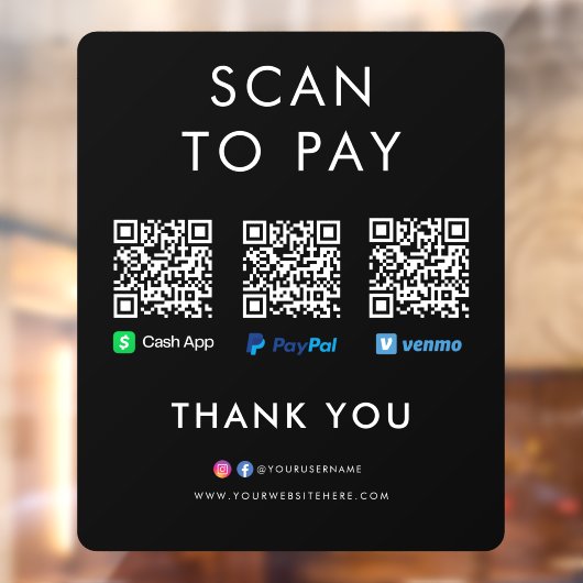 Paypal Venmo Cash App scannt, um QR-Code schwarz z Fensteraufkleber (Blatt 2)