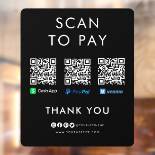 Paypal Venmo Cash App scannt, um QR-Code schwarz z Fensteraufkleber