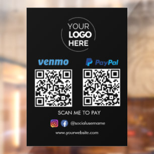 Paypal Venmo QR Code Zahlung   Scannen, um schwarz Fensteraufkleber