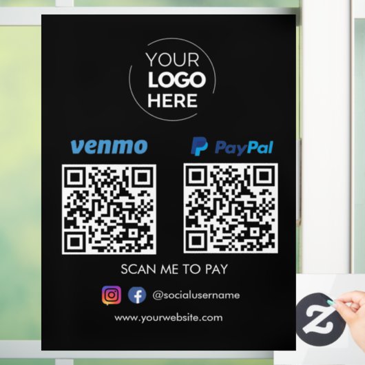 Paypal Venmo QR Code Zahlung | Scannen, um schwarz Fensteraufkleber (Zuhause)