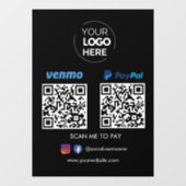 Paypal Venmo QR Code Zahlung | Scannen, um schwarz Fensteraufkleber (Blatt)