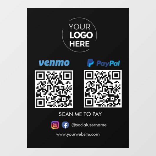 Paypal Venmo QR Code Zahlung | Scannen, um schwarz Fensteraufkleber (Blatt)