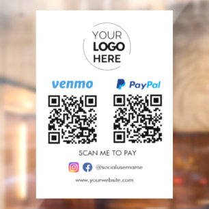 Paypal Venmo QR Code Zahlung Zur Bezahlung scann Fensteraufkleber