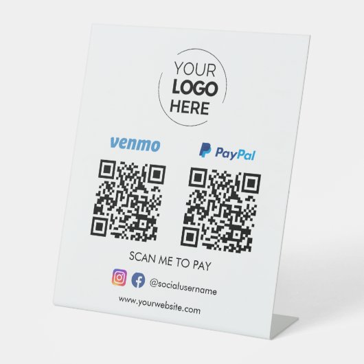 Paypal Venmo QR Code Zahlung | Zur Bezahlung scann Sockelschild (Vorderseite)