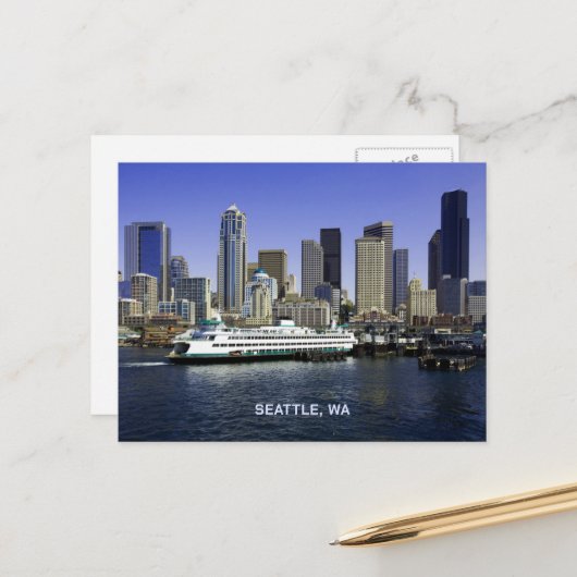 Pazifik Nordwest Seattle Ferry & Gebäude Postkarte (Vorderseite/Rückseite Beispiel)