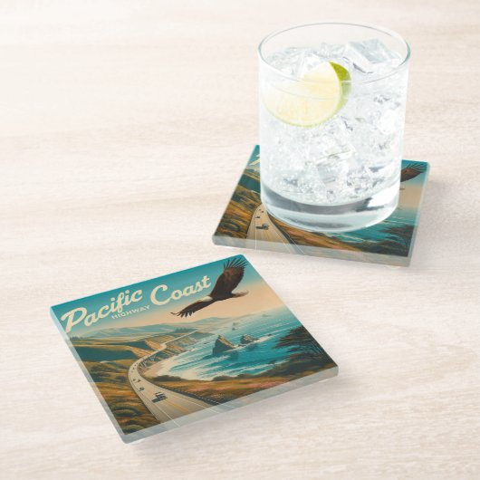 Pazifikküste Glasuntersetzer (Schrägansicht)