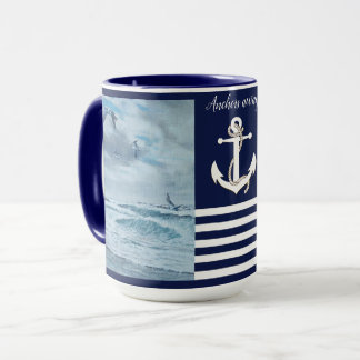 Pazifische Seeküste/Marineblau/Segelboot/Anker weg Tasse