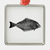 Pazifischer Heilbutt-Logo Silbernes Ornament (Vorne)