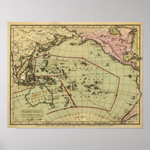 Pazifischer Ozean Hand gefärbte Atlas Karte Poster