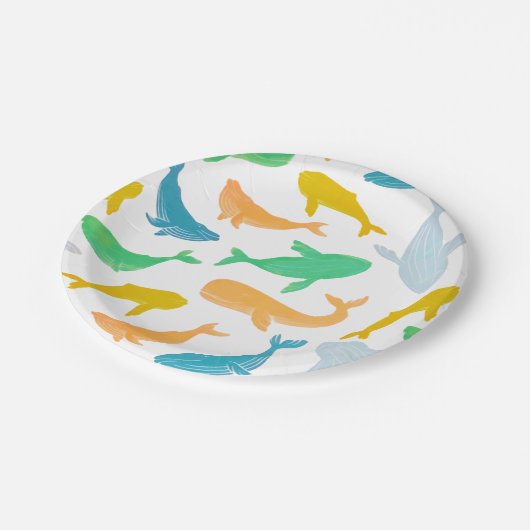 Pazifischer Ozeanwal Wasserfarbe Pappteller (Schrägansicht)