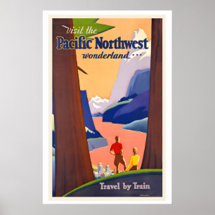 Pazifisches Nordwest-Wunderland Nordamerika Vintag Poster