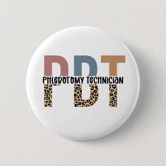 PBT Phlebotomie Techniker Leopard Print Button (Vorderseite)