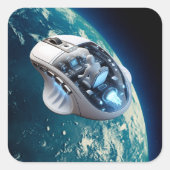 PC-Maus-Raumfahrzeug: Klicken Sie auf Erdumlaufbah Quadratischer Aufkleber (Vorderseite)