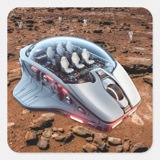 PC Mouse-Spacecraft: Scroll auf Mars - Mission 01. Quadratischer Aufkleber (Vorderseite)