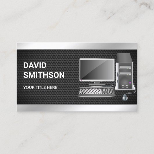 PC-Reparaturtechniker für Black Mesh PC Visitenkarte (Vorderseite)