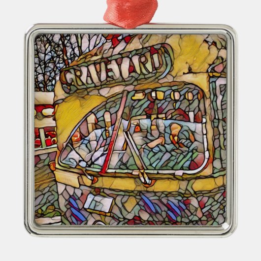 PCC Graveyard Stain Glass Square Ceramic Ornament Aus Metall (Vorne)