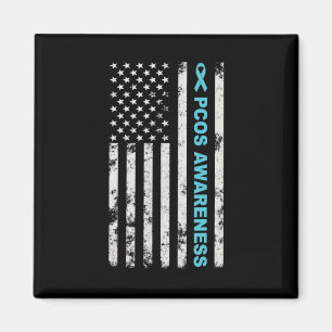 Pcos Awareness Montag Aquamarin Ribbon American Fl Magnet