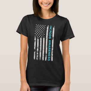 Pcos Awareness Montag Aquamarin Ribbon American Fl T-Shirt