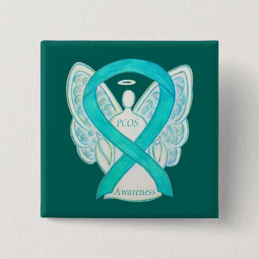 PCOS Awareness Ribbon Angel Custom Art Button (Vorderseite)