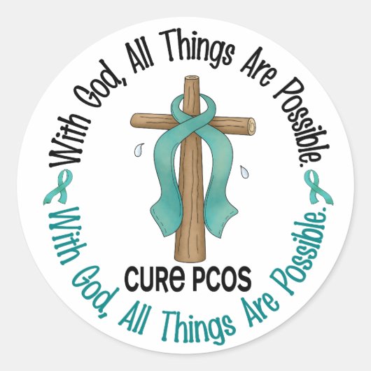 PCOS mit Gottes Kreuz Runder Aufkleber (Vorderseite)
