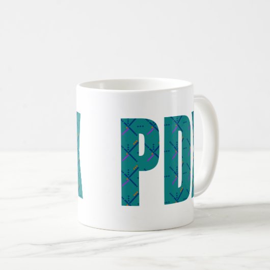 PDX Portland Flughafen-Teppich-Text Kaffeetasse (VorderseiteRechts)
