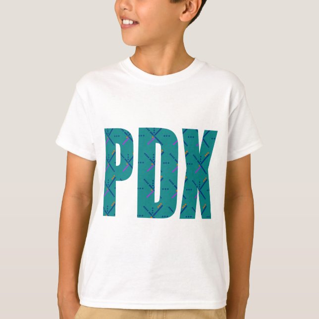 PDX Portland Flughafen-Teppich-Text T-Shirt (Vorderseite)