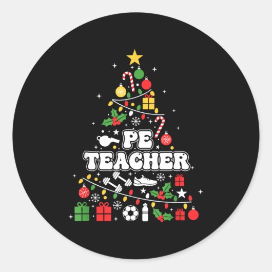 Pe Physical Education Teacher Christmas Tree Women Runder Aufkleber (Vorderseite)