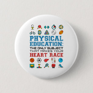 PE Teacher Phys Ed Gym Trainer Herzrasen Button