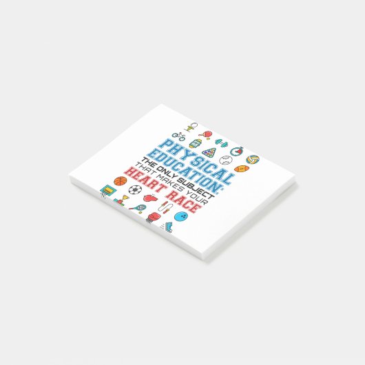 PE Teacher Phys Ed Gym Trainer Herzrasen Post-it Klebezettel (angewinkelt)